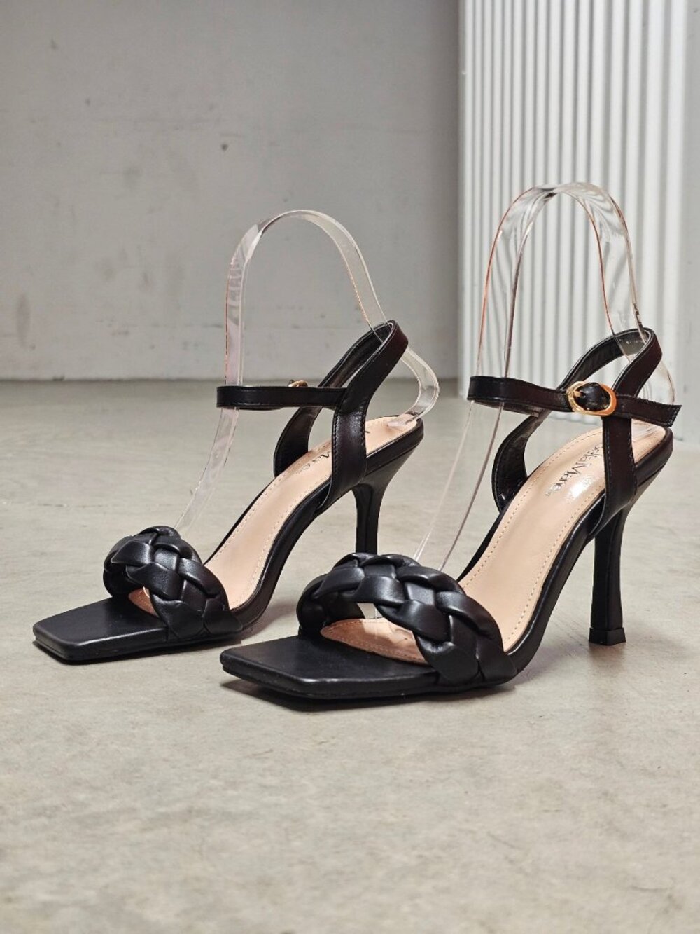 Braided Strap High Heel Sandals With Adjustable Ankle Strap & Square Toe Design - Picture 13 of 14